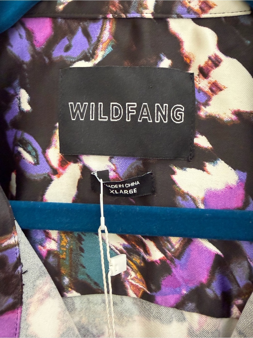 Wildfang Empower Satin Short-Sleeve Button-Front Shirt with Purple Teal Print - Picture 6 of 9